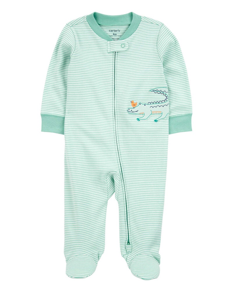 Baby Alligator 2-Way Zip Cotton Sleeper, image 1 of 3 slides