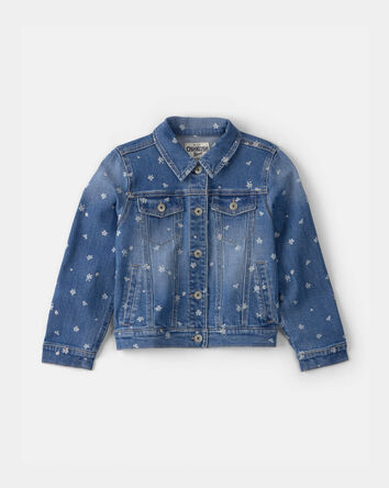 Girls Floral Denim Jacket - Dark Wash, 
