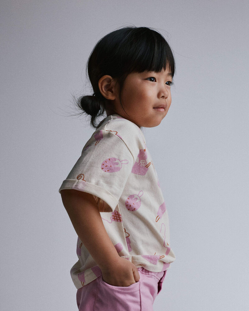 Toddler Girl Rolled Cuff Tee in Ice Cream Print - Cream, image 3 of 5 slides