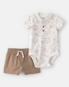 Baby Boy 2-Piece Short-Sleeve Bodysuit & Short Set - Brown/White, image 1 of 4 slides