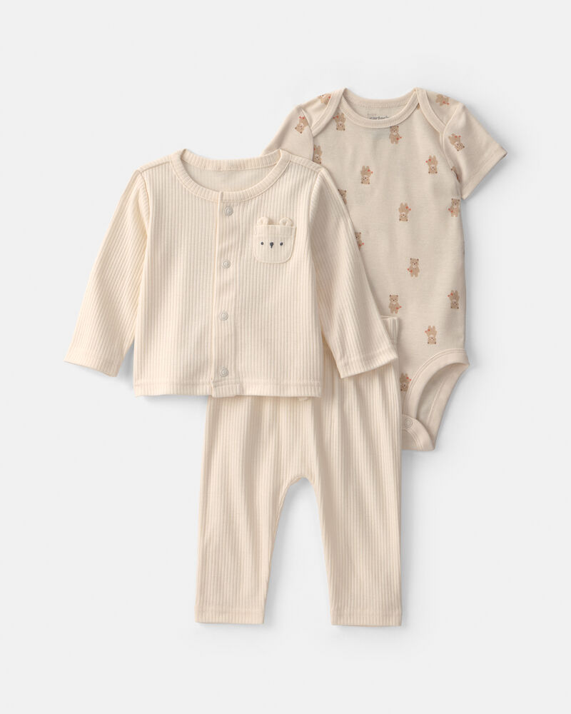 Baby Boy 3-Piece Bear Layering Set - Ivory, image 1 of 5 slides