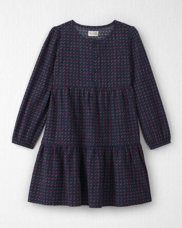 Filles - Robe en coton biologique armur&eacute; &agrave; imprim&eacute; floral printanier - Bleu marine, 
