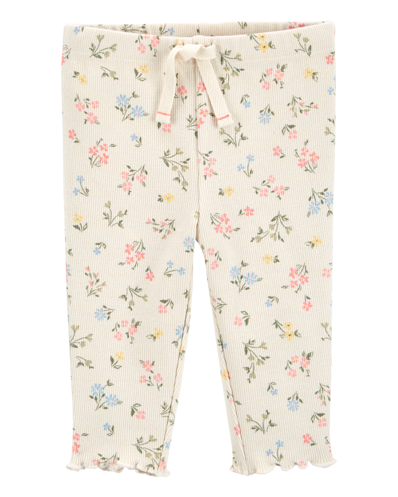 Baby Floral Pull-On Pants - Ivory, image 1 of 4 slides