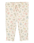 Baby Floral Pull-On Pants - Ivory, image 1 of 4 slides
