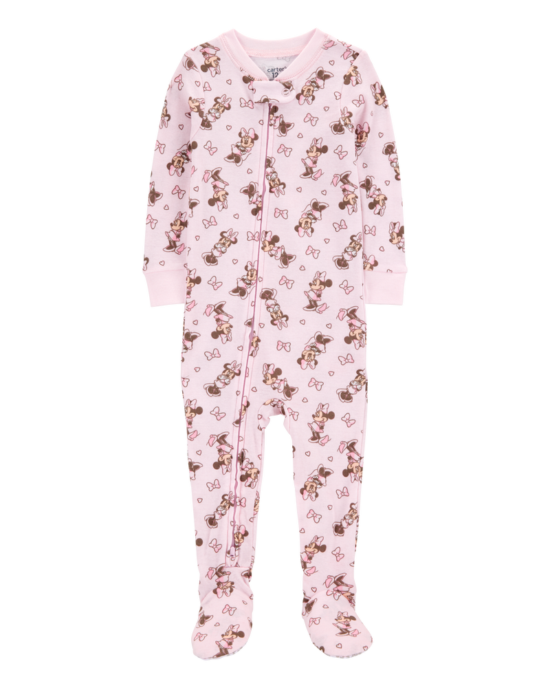 Baby Disney© Minnie Mouse Snug Fit Cotton Footie 1-Piece Pyjamas - Pink, image 1 of 3 slides