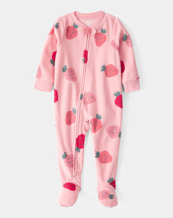 Toddler Girl 1-Piece Strawberry Fleece Footie Pyjamas, 
