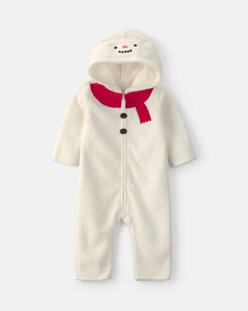 Baby Snowman Fleece Long-Sleeve Jumpsuit - Cream, 