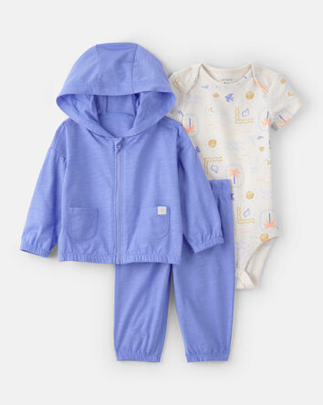 Baby 3-Piece Beach Hooded Layering Set - Blue, 