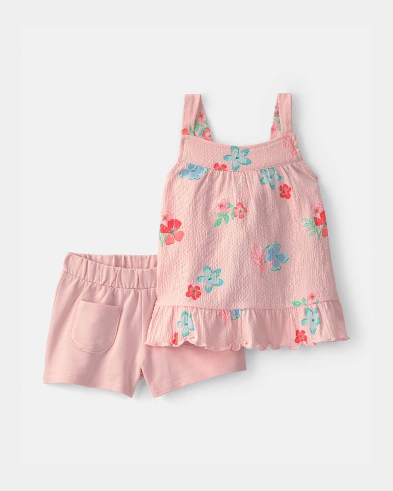Toddler Girl 2-Piece Floral Ruffle Top & Short Set - Pink, image 1 of 5 slides