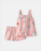 Toddler Girl 2-Piece Floral Ruffle Top & Short Set - Pink, image 1 of 5 slides