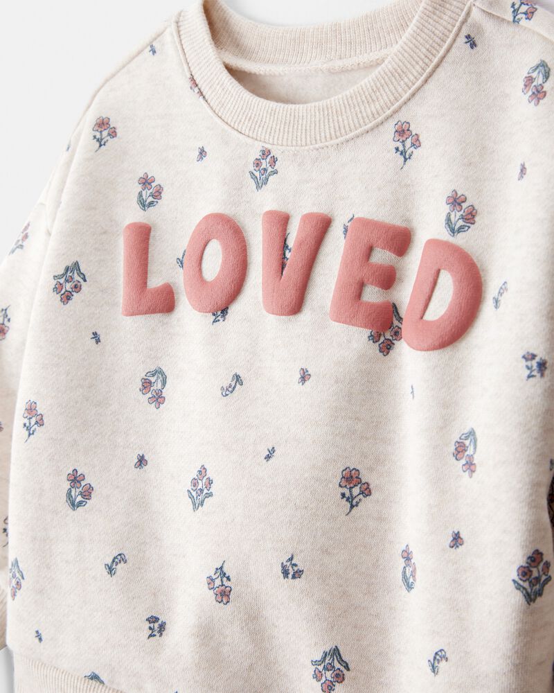 Baby 2-Piece "Loved" Pullover Sweatshirt & Pant Set - Cream/Green, image 2 of 7 slides
