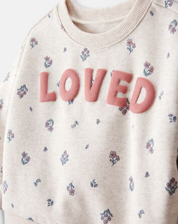 Baby 2-Piece "Loved" Pullover Sweatshirt & Pant Set - Cream/Green, 