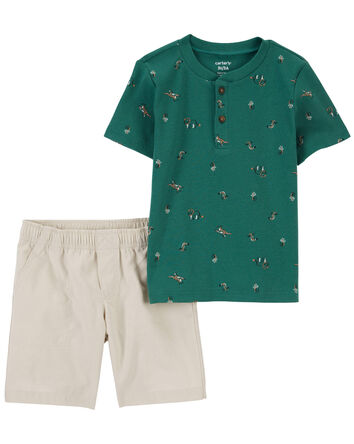 Carter's 2pc Baby Boy Brown Shortall and Sunset Print Tee Set