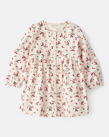 Tout-petit fille - Robe à manches longues en velours côtelé à imprimé floral - Blanc, 