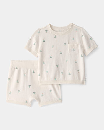 Baby 2-Piece Sailboat Sweater Top & Short Set - Ivory, 