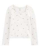 Girls Long-Sleeve Floral Rib Tee - Ivory, image 1 of 3 slides