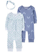 Baby Blue Floral 3-Piece Jumpsuit Set, image 1 of 4 slides