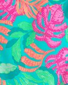 Girls Tropical Long-Sleeve 1-Piece Rashguard Swimsuit - Teal, image 3 of 4 slides