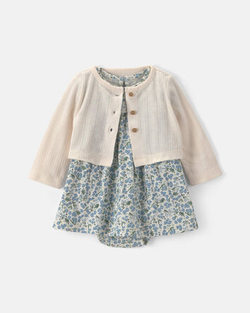 Baby Girl 2-Piece Floral Cardigan Dress Set - Blue, 