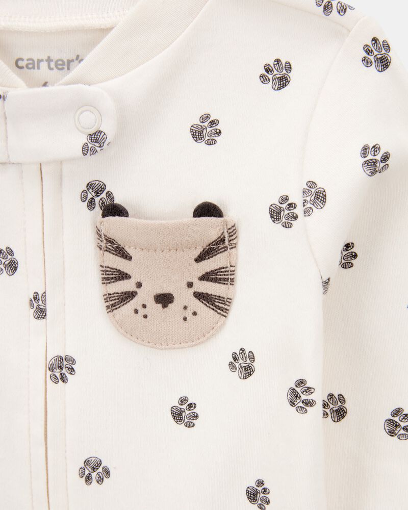 Baby Tiger Print 2-Way Zip Cotton Sleeper, image 2 of 4 slides
