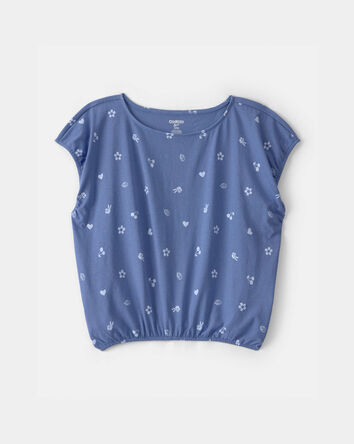 Filles - Haut &agrave; manches courtes, motifs du printemps - Bleu, 