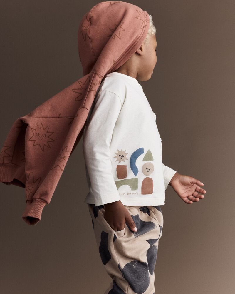 Toddler Long-Sleeve Pocket Relaxed Graphic Tee with Shapes - Cream, image 4 of 6 slides