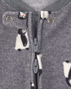 B&eacute;b&eacute; gar&ccedil;on - Grenouill&egrave;re en molleton &agrave; fermeture &agrave; glissi&egrave;re double sens &agrave; motif manchot - Gris, image 3 sur 5 diapositives