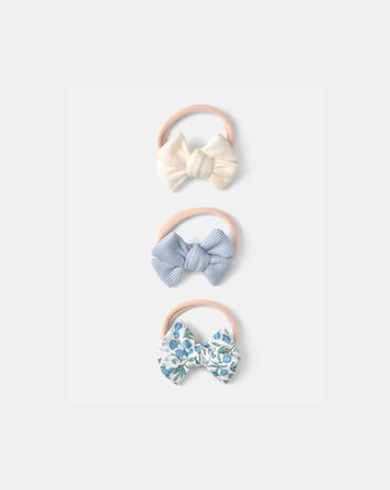 Baby Girl 3-Pack Bow Hair Ties - Blue, 