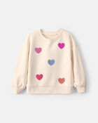 Toddler Girl Sequin Heart French Terry Pullover Sweatshirt - Cream, image 1 of 4 slides