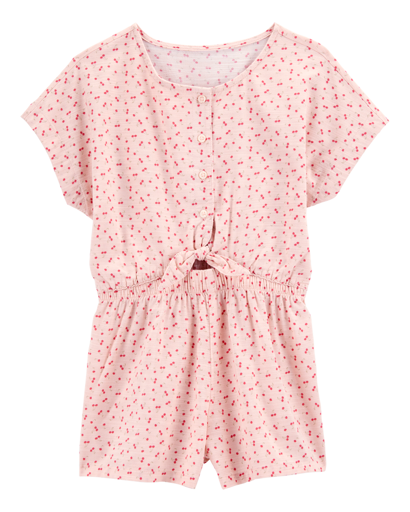 Kid Tie Button-Front Cherry Romper, image 1 of 3 slides