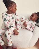 Toddler 2-Piece Christmas Holiday Icon 100% Cotton Snug Fit Pyjama Set - Cream, image 4 of 5 slides