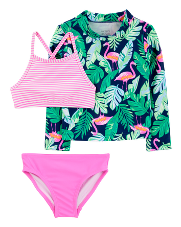 Toddler 3-Piece Tropical Print Rashguard Set, 