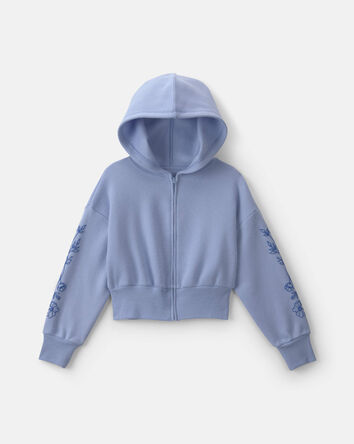 Filles - Chandail &agrave; capuchon en molleton avec fermeture &agrave; glissi&egrave;re &agrave; motif floral &ndash; Bleu, 