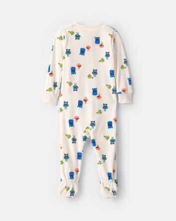 Baby Boy 1-Piece Monster 2-Way Zip DreamPlush Snug Fit Footed Pyjama - Cream, 
