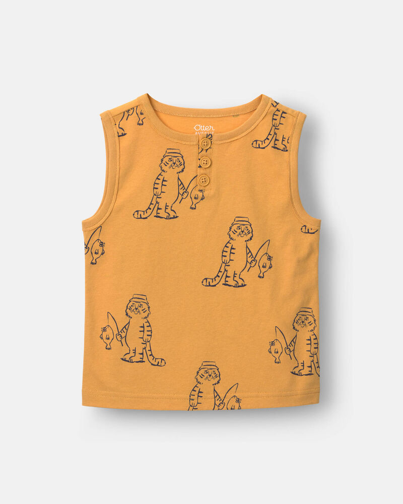 Toddler Boy Henley Tank in Fishing Tiger Print - Mustard Yellow, image 2 of 5 slides