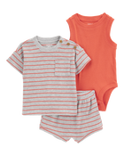 Baby Boy 3-Piece Outfit Set - Heather/Orange, image 1 of 5 slides