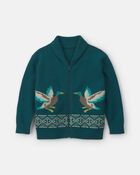 Boys Duck Fair Isle Baggy Cardigan Sweater - Green, image 1 of 3 slides