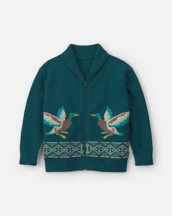 Boys Duck Fair Isle Baggy Cardigan Sweater - Green, 