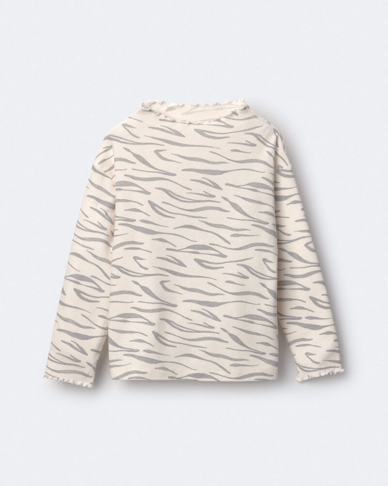 Toddler Girl Mock Neck Ruffle Long-Sleeve Top in Tiger Print - Cream, image 1 of 2 slides