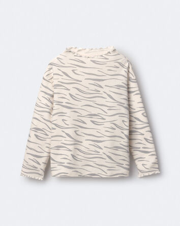 Toddler Girl Mock Neck Ruffle Long-Sleeve Top in Tiger Print - Cream, 