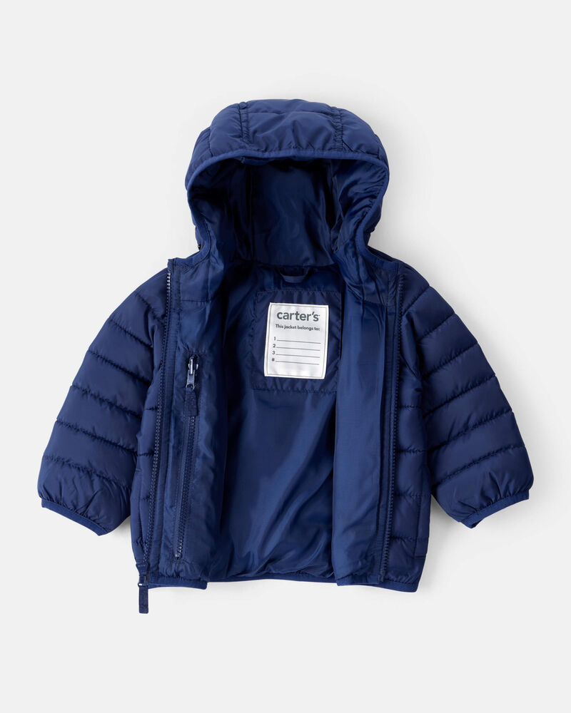 Baby Hooded Puffer Jacket - Navy Blue, image 2 of 4 slides
