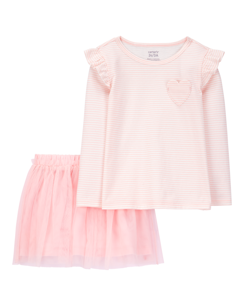 Pink Toddler 2 Piece Striped Jersey Tee Tulle Tutu Skirt Set Carter s Oshkosh Canada