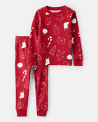 Toddler Holiday Print 2-Piece Pyjama Set - Red, image 1 of 3 slides