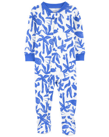 Pyjama 1 pièce à pieds en coton ajusté à motif de l’océan, 