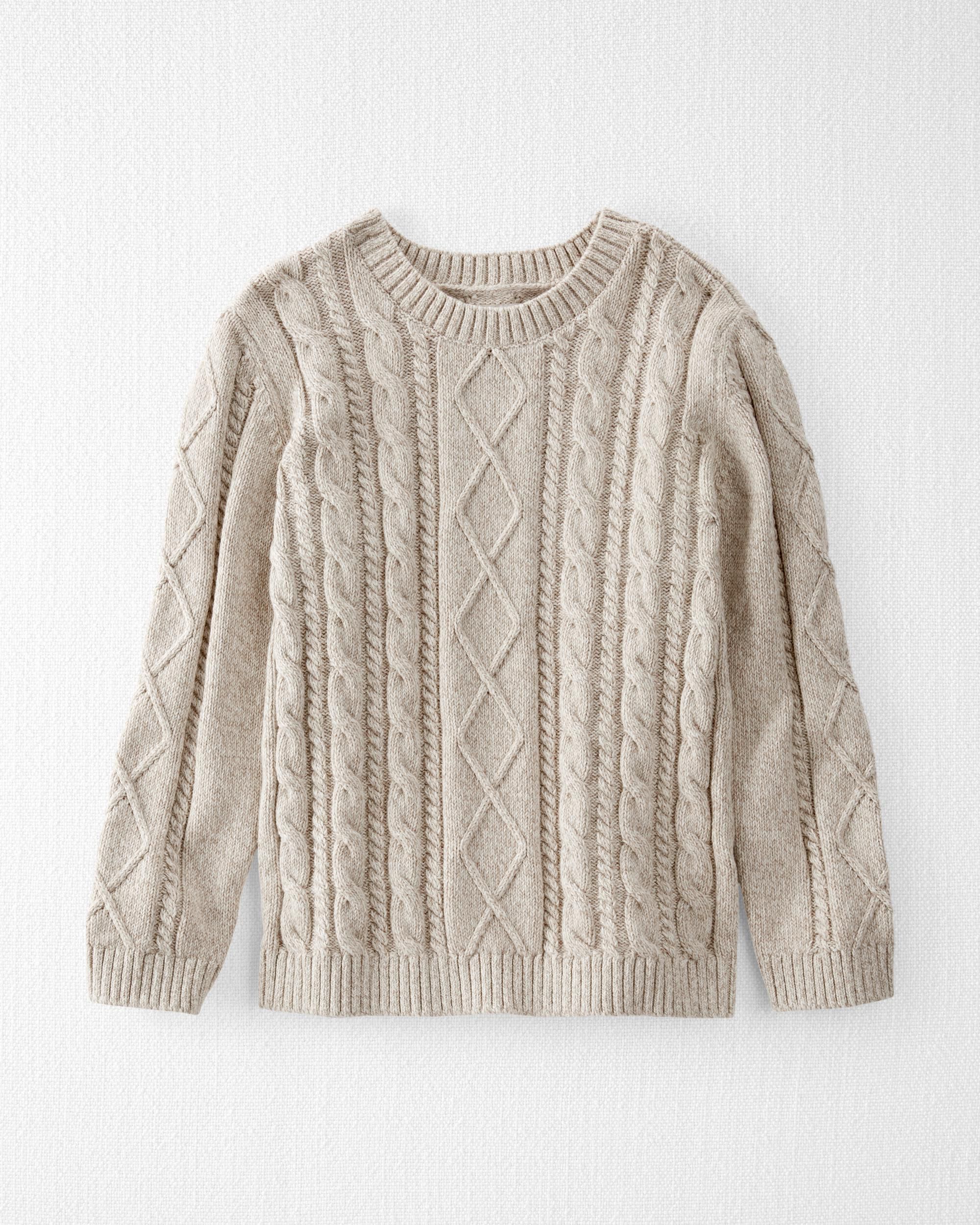 Kids Girls Kid Organic Cotton Cable Knit Sweater in Toasted Wheat 6 Little Planet