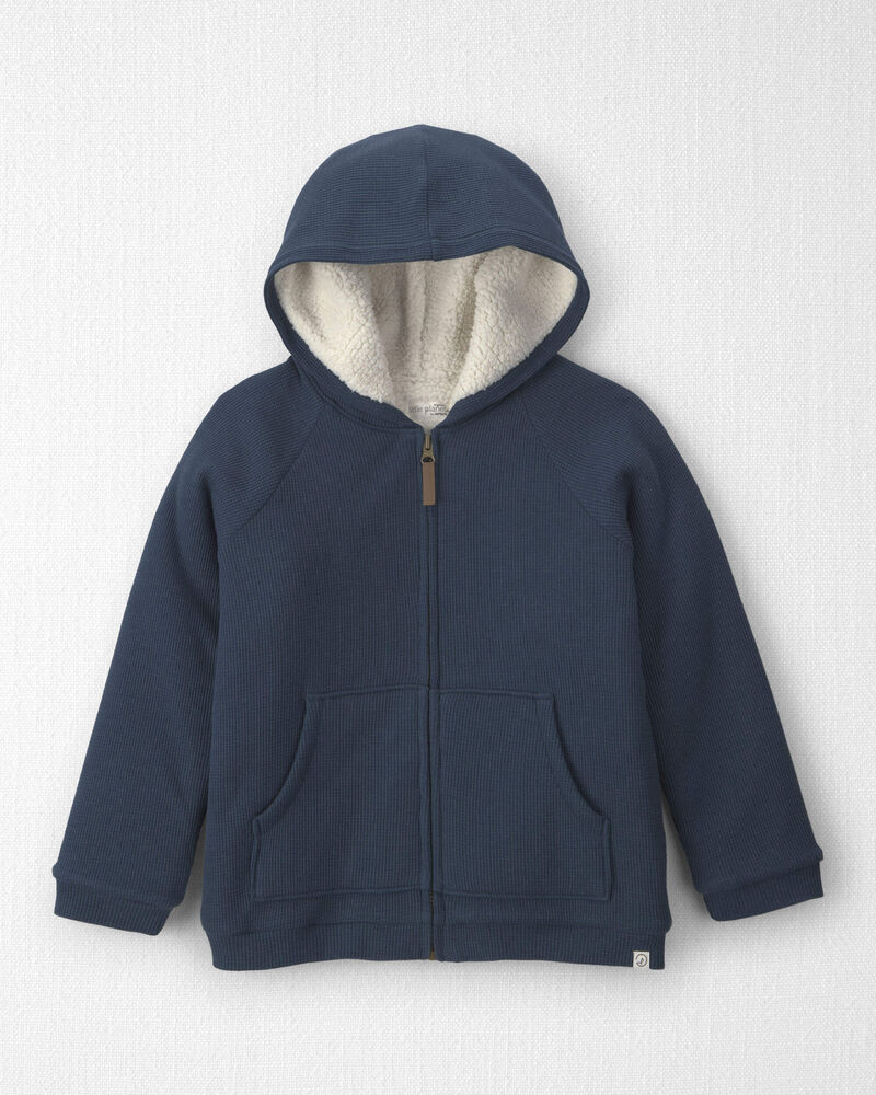 Boys Recycled Teddy Fleece Waffle Knit Hooded Jacket Made with Organic Cotton, image 1 of 5 slides