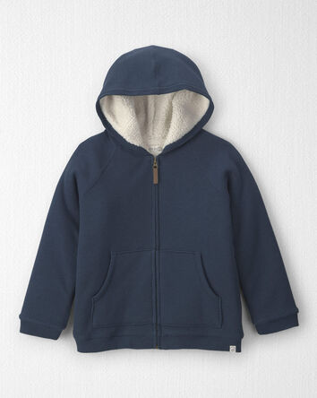 Boys Recycled Teddy Fleece Waffle Knit Hooded Jacket Made with Organic Cotton, 