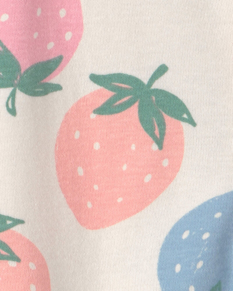 Baby Girl 2-Way Zip Strawberry Cotton Sleepers - Cream/Blue/Coral, image 4 of 5 slides
