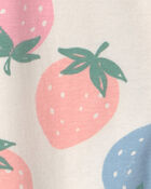 Baby Girl 2-Way Zip Strawberry Cotton Sleepers - Cream/Blue/Coral, image 4 of 5 slides