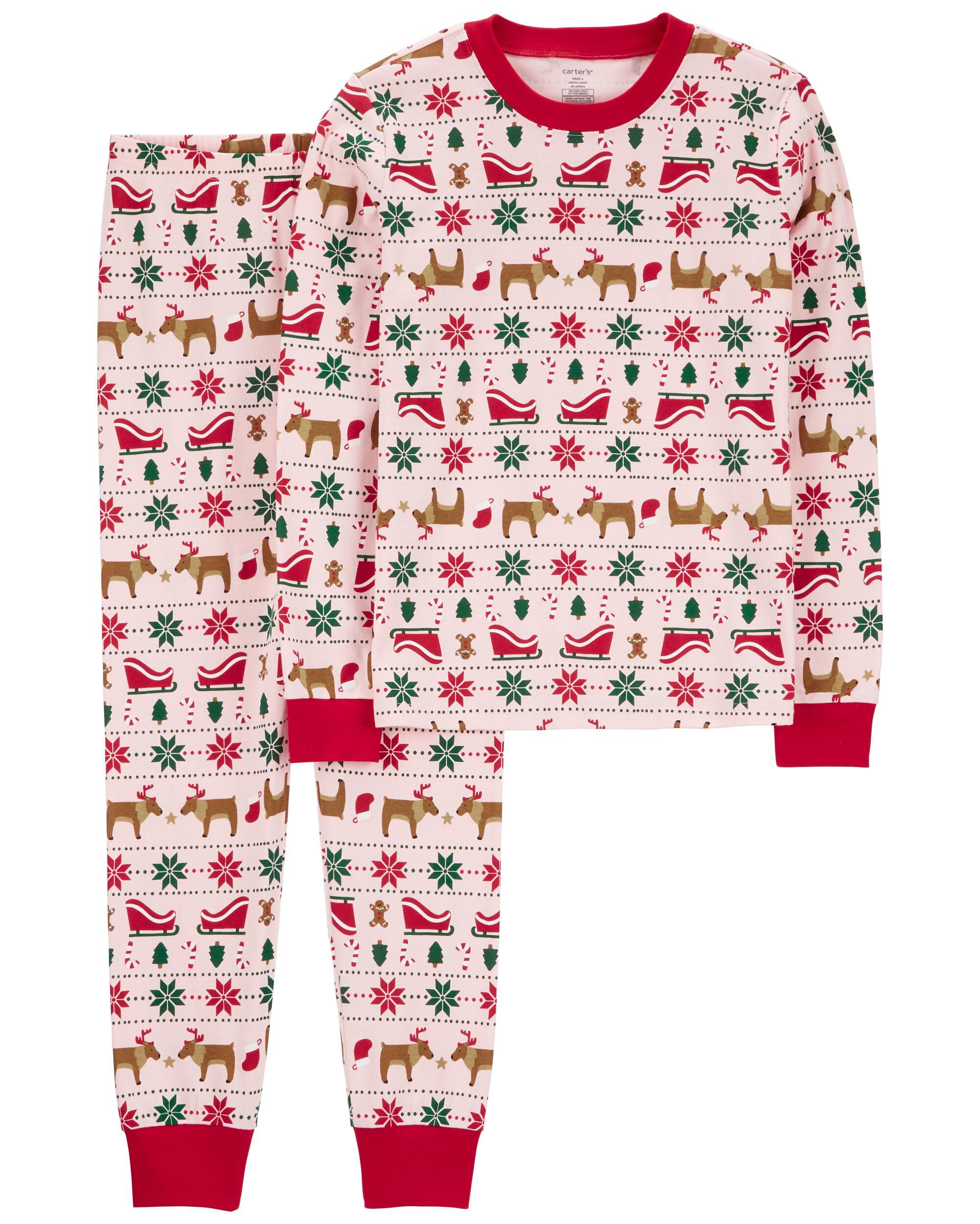 Red Pink 2 Piece Fair Isle 100 Snug Fit Cotton Pyjamas Carter s Oshkosh Canada